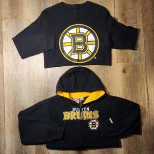 🖤🐻💛NHL BUNDLE! Boston Bruins Henley Thermal + Reebok Zip-Up Hoodie Kid's-M/L